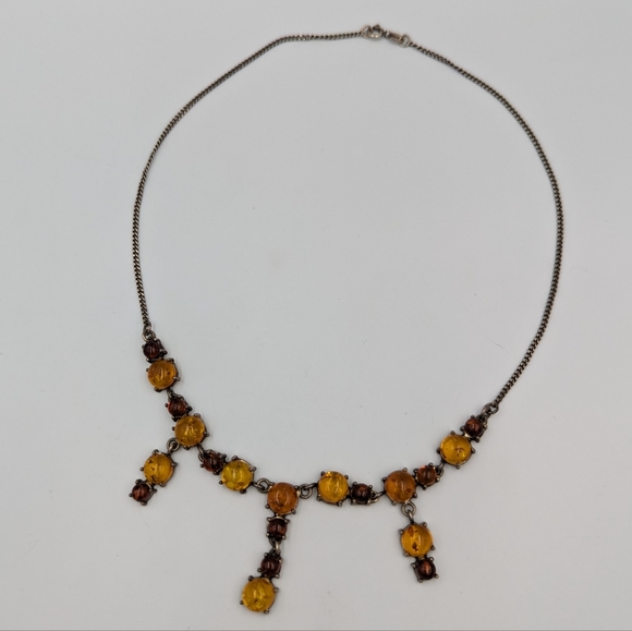 Beautiful Elegant Two tone BALTIC Amber Sterling Silver Dangles Necklace 16" lng - Picture 6 of 13